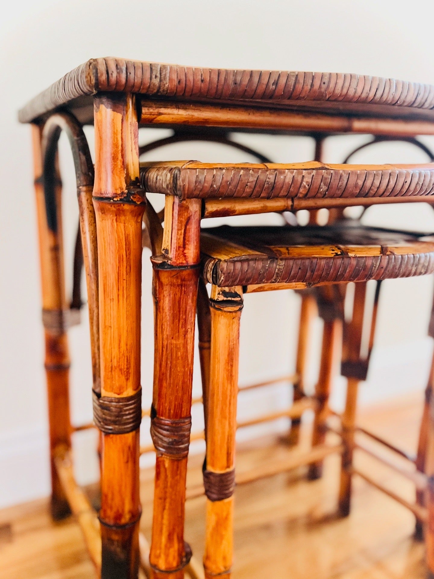 Burnt bamboo nesting tables
