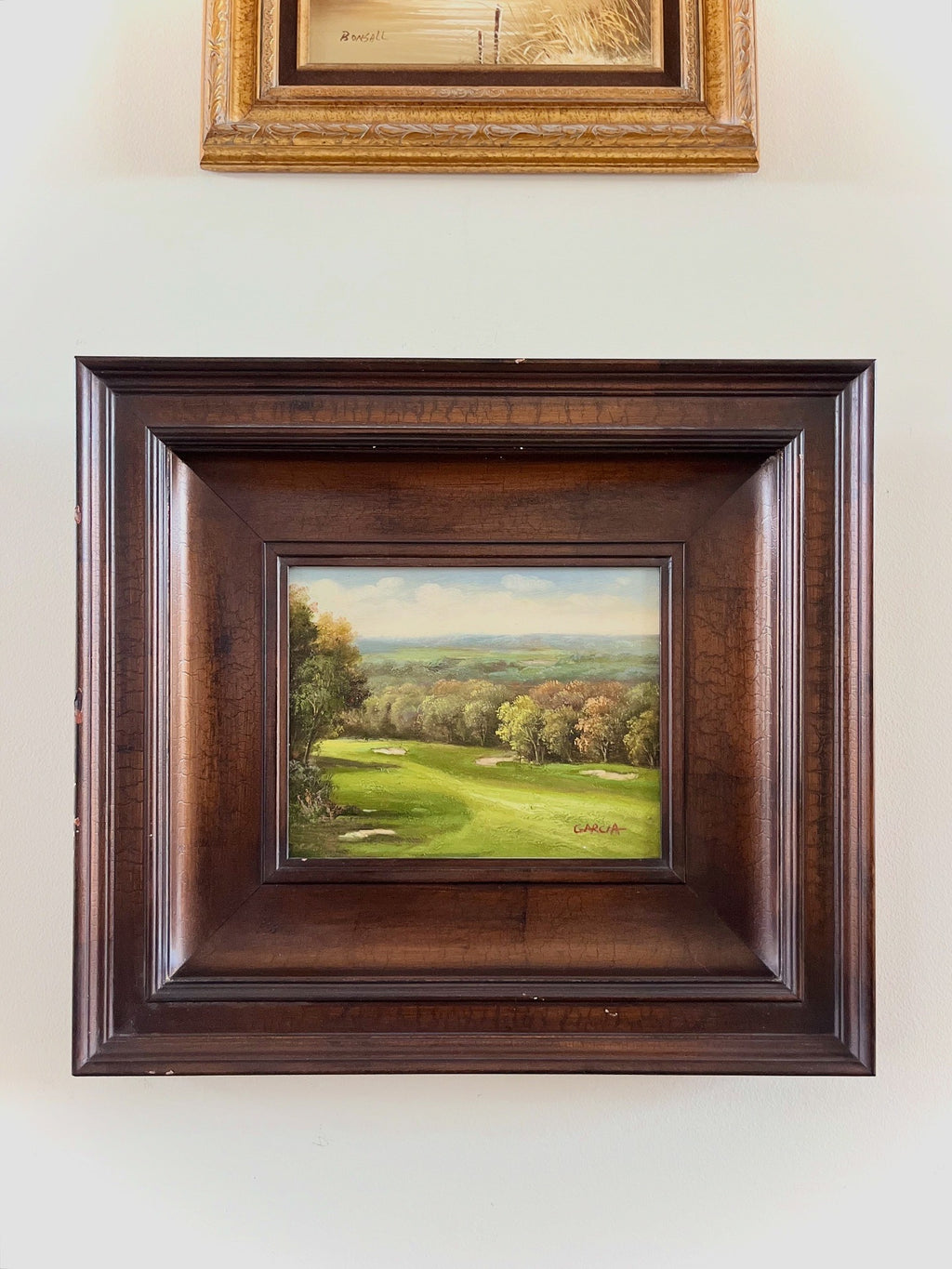 Golf course framed oil