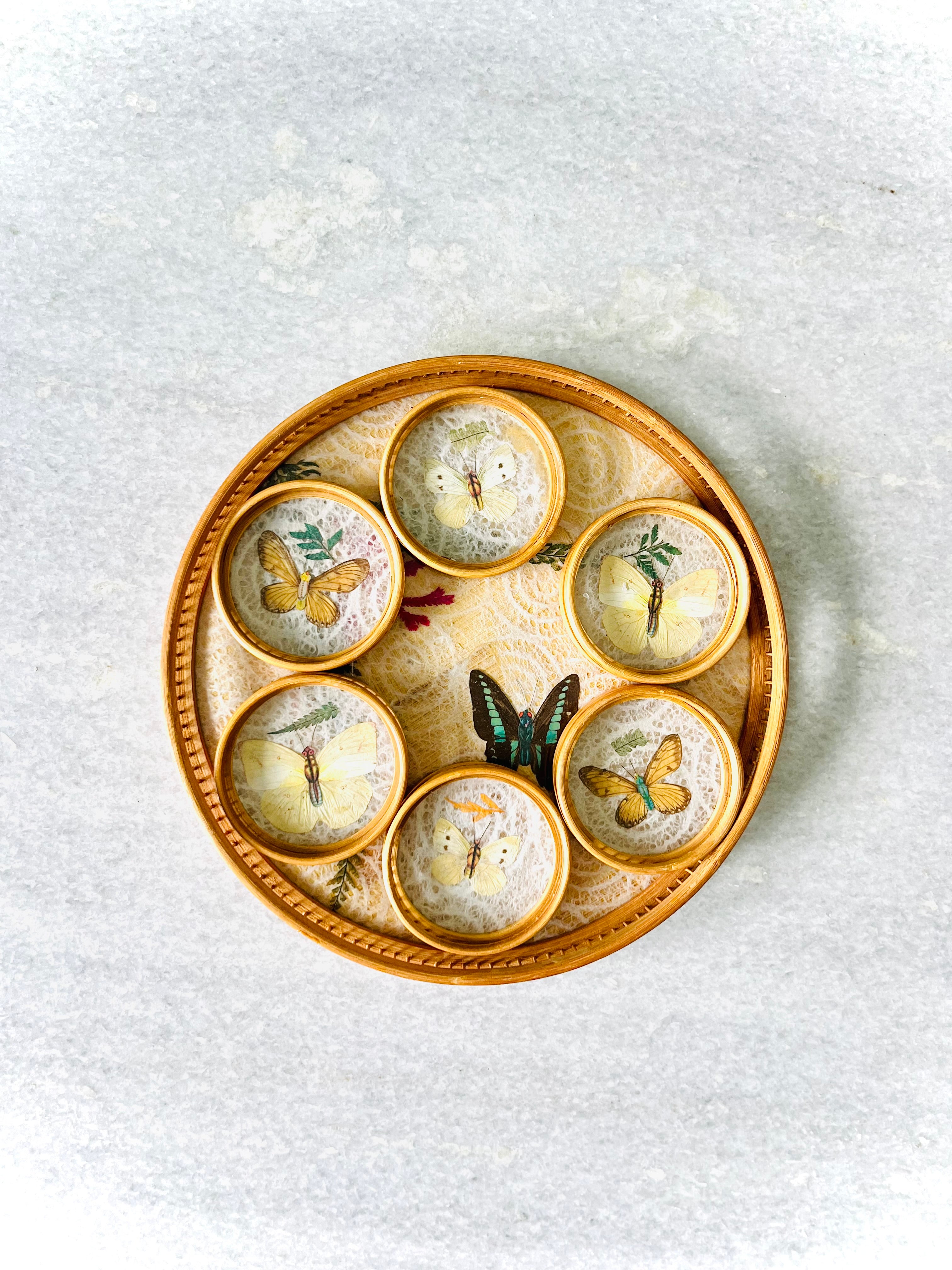 Pressed butterfly tray & coaster set