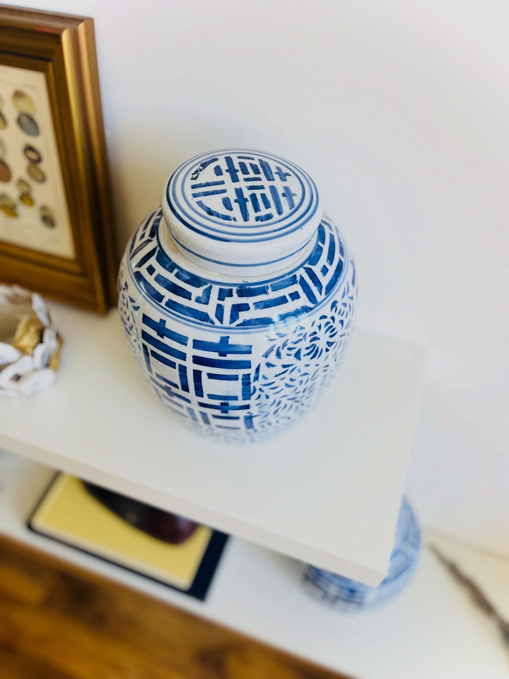 Blue & white double happiness ginger jar