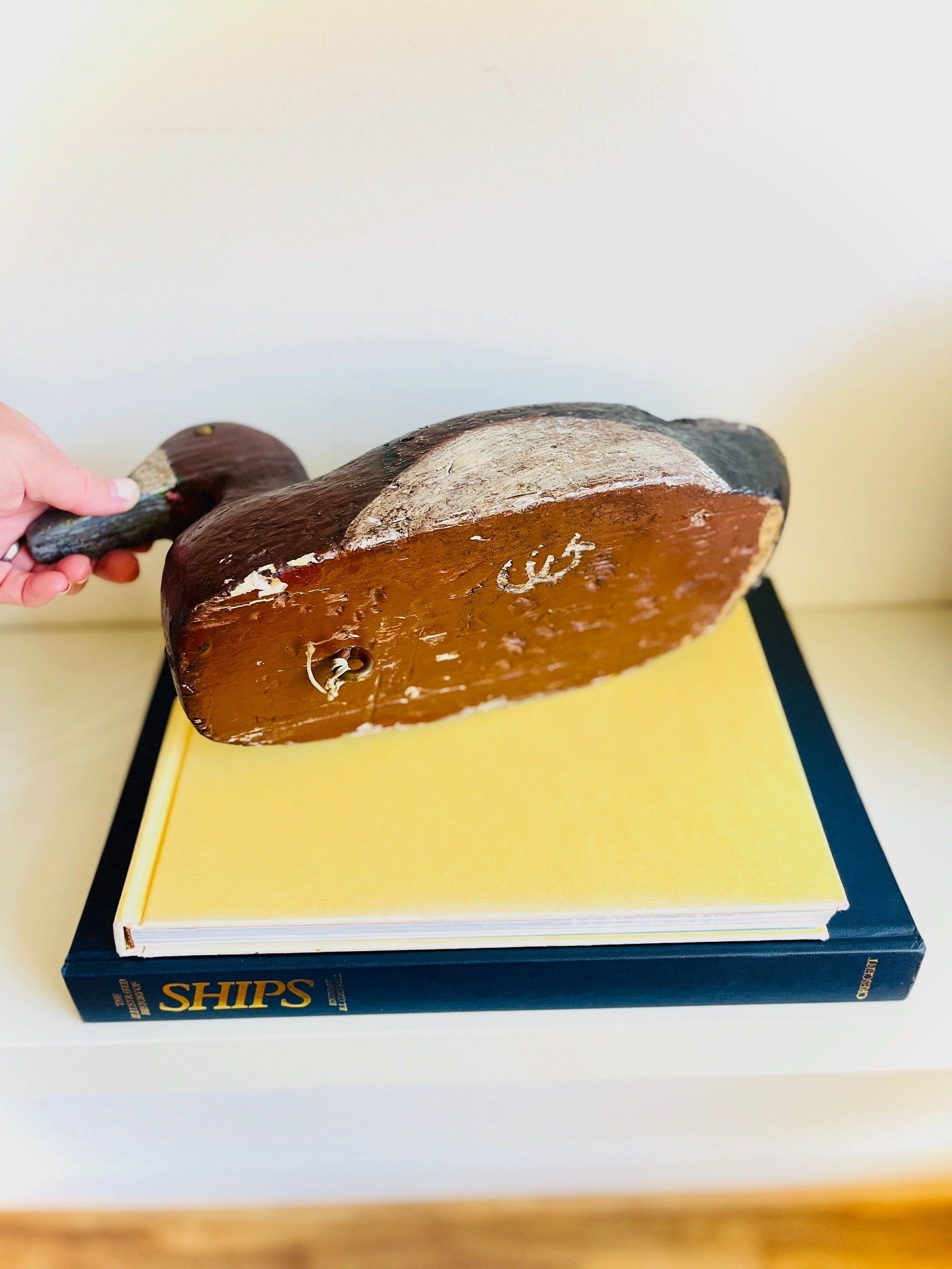 Hand carved blue bill decoy