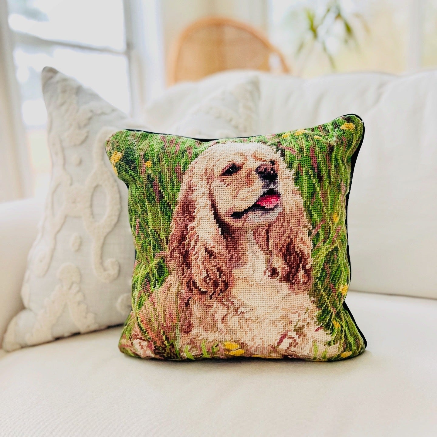 Cocker Spaniel needlepoint pillow