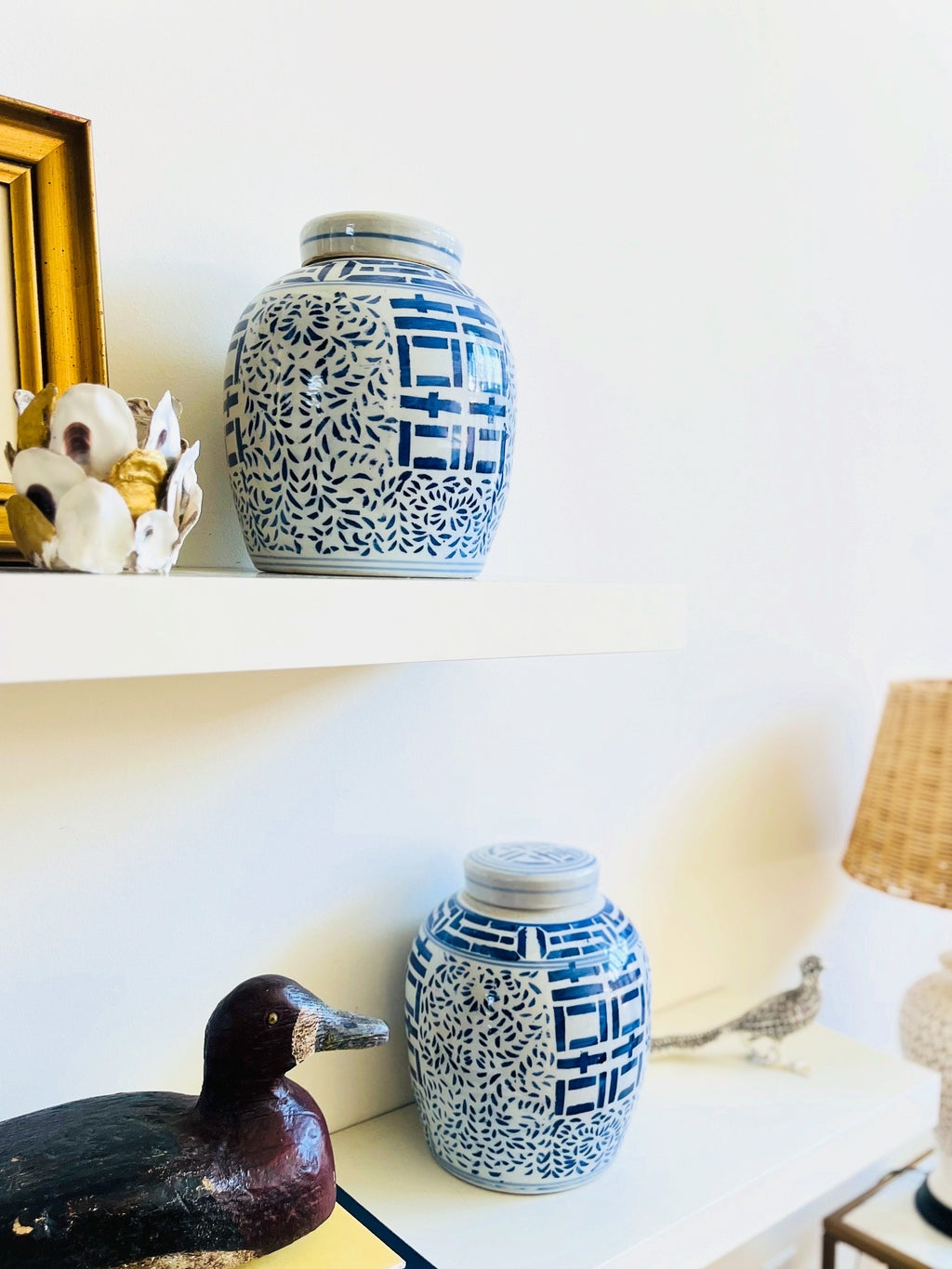 Blue & white double happiness ginger jar