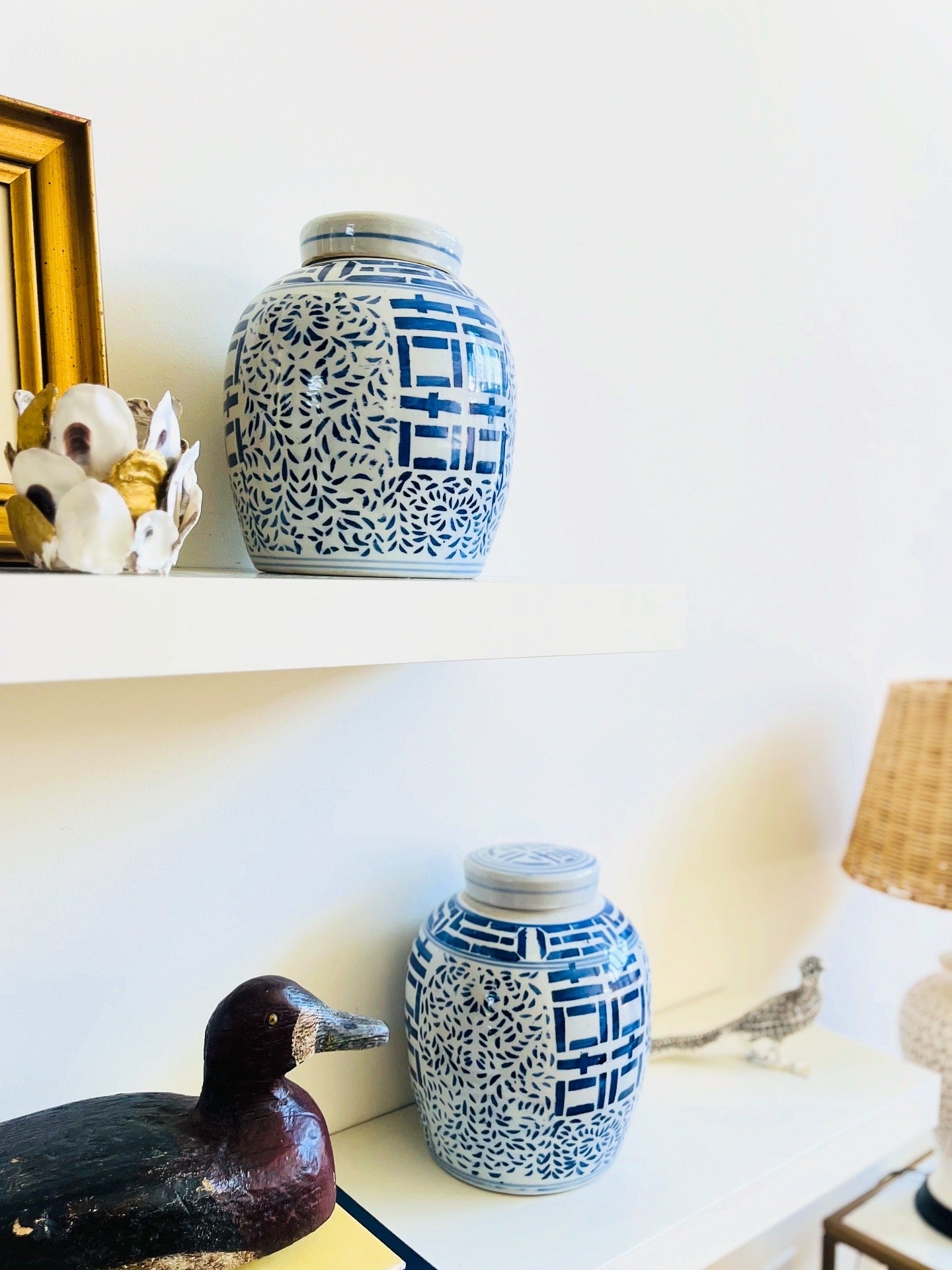 Blue & white double happiness ginger jar
