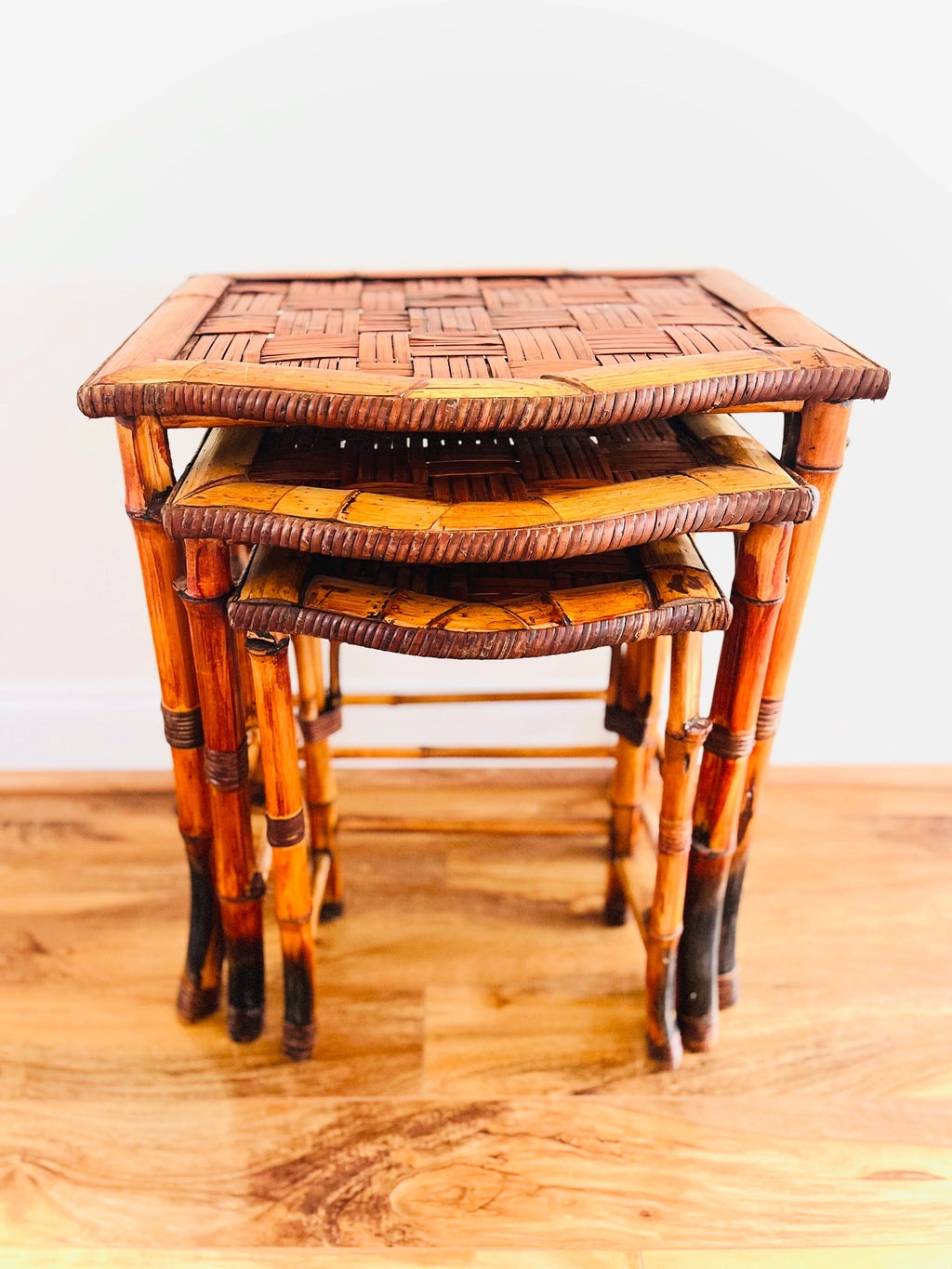 Burnt bamboo nesting tables