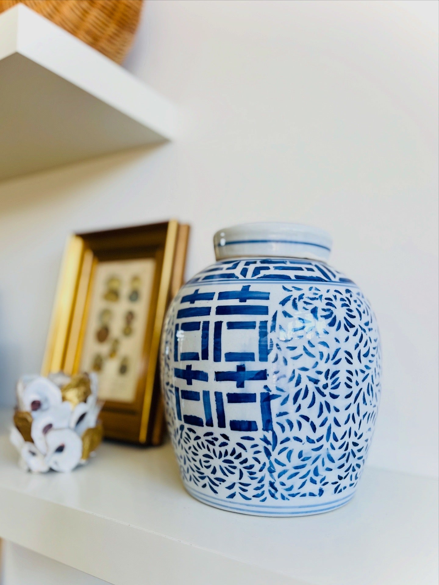 Blue & white double happiness ginger jar
